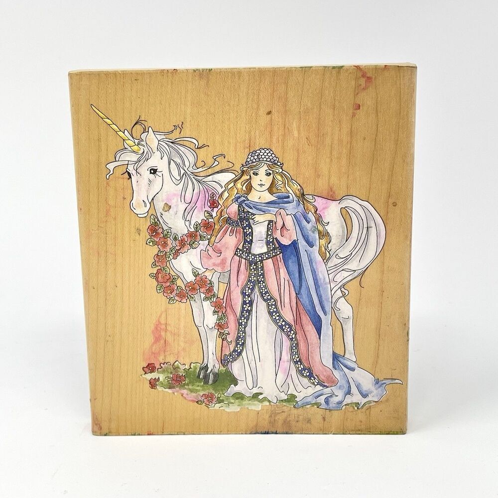 Stamps Happen Fairytale Unicorn And Maiden Princess Wooden Rubber Stamp #90007